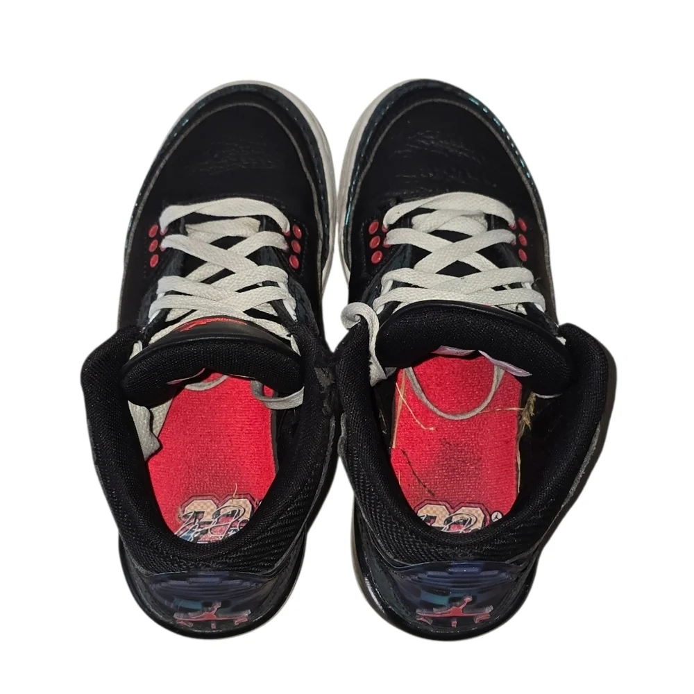 Nike Air Jordan 3 Retro 3 (GS) Youth Black Hyper Jade Red Sneaker Shoes Size 4Y
